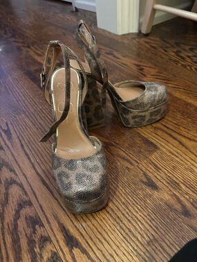 Jessica Simpson Leopard-Print Platform Slingback Heels - Brown